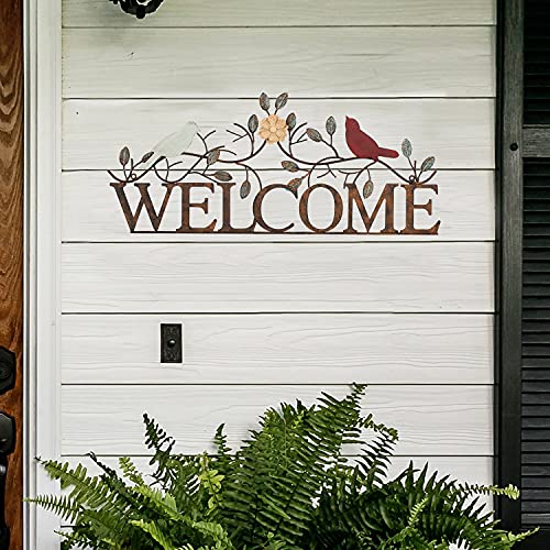 Retrome Birds on Branch Welcome Sign Metal Wall Art, 26.5" x 11"