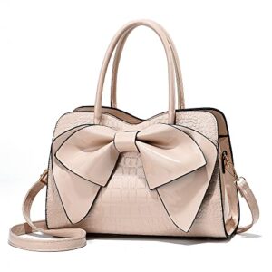 nevenka women handbag pu leather top handle satchel bag fashion lady tote shoulder handbag for daily use party (beige)