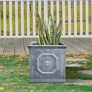 Kante Lightweight Classic Square English Style Lion Head Planter 12.6"x12.6"x12.6" Antique Gray