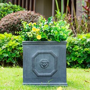 Kante Lightweight Classic Square English Style Lion Head Planter 12.6"x12.6"x12.6" Antique Gray