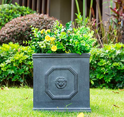 Kante Lightweight Classic Square English Style Lion Head Planter 12.6"x12.6"x12.6" Antique Gray