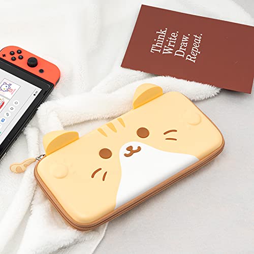 GeekShare Cat Ears Carry Case Compatible with Nintendo Switch/Switch OLED - Portable Hardshell Slim Travel Carrying Case fit Switch Console & Game Accessories (Yellow, Small)