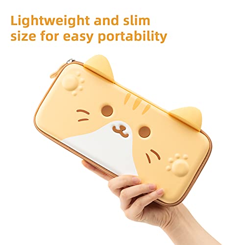 GeekShare Cat Ears Carry Case Compatible with Nintendo Switch/Switch OLED - Portable Hardshell Slim Travel Carrying Case fit Switch Console & Game Accessories (Yellow, Small)