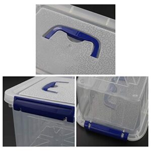 Hespama 6 Quart Storage Bin, Plastic Latching Box/Container with Clear Lid, Dark Blue Handle and Latches, 4 Packs