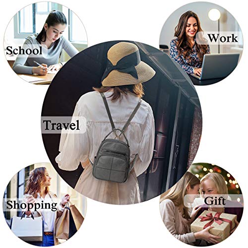 Kasqo Small Backpack Purse for Women, Cute Convertible PU Leather Mini Backpack Shoulder Bag for Ladies Teen Girls-Gray