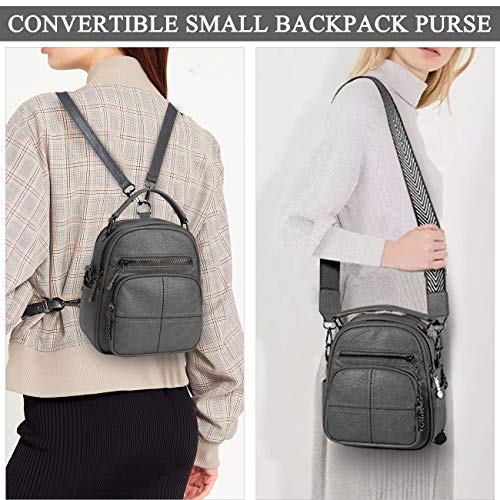 Kasqo Small Backpack Purse for Women, Cute Convertible PU Leather Mini Backpack Shoulder Bag for Ladies Teen Girls-Gray