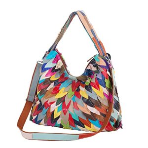 segater sheepskin hobo tote bag for women multicolour shoulder bag random patchwork handbag purse leaf satchels