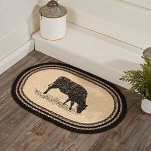 VHC Brands Sawyer Mill Charcoal Jute Rug Farmhouse Style Rustic Black Cow Animal Design Area Rug Entry Living Room Kitchen Floor Cover Oval Rug w/Pad 20x30