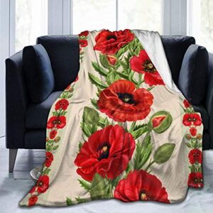 Red Flower Soft Throw Blanket All Season Microplush Warm Blankets Lightweight Tufted Fuzzy Flannel Fleece Throws Blanket for Bed Sofa Couch 50"x40"