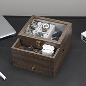 Homde Watch Box for Men Jewelry Organizer with Real Glass Watch Case for Ring, Bracelet, Watch, Necklace, Earrings, and Accessories