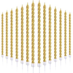 30 pieces birthday candles spiral cake candles metallic cupcake candles long thin cake candles in holders for birthday wedding party cake decorations (gold)