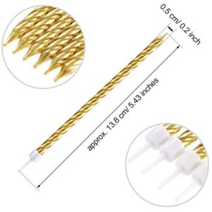 30 Pieces Birthday Candles Spiral Cake Candles Metallic Cupcake Candles Long Thin Cake Candles in Holders for Birthday Wedding Party Cake Decorations (Gold)