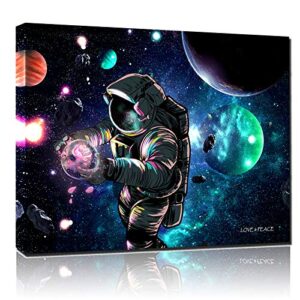 sosolong planet astronaut canvas wall art,outer space wall decor for boys bedroom livingroom (planet astronaut, 16in*12in)
