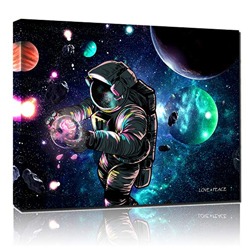 Sosolong Planet Astronaut Canvas Wall Art,outer Space Wall Decor For Boys Bedroom Livingroom (PLANET ASTRONAUT, 16in*12in)