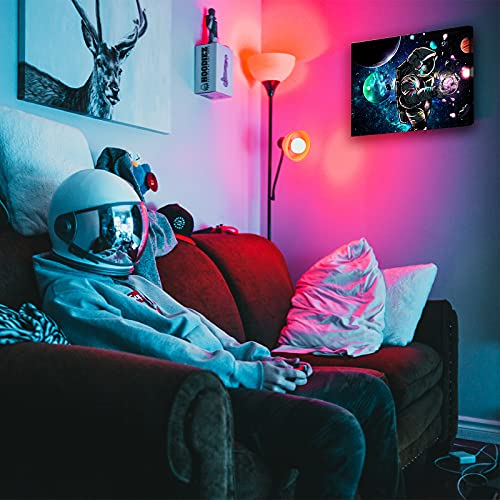 Sosolong Planet Astronaut Canvas Wall Art,outer Space Wall Decor For Boys Bedroom Livingroom (PLANET ASTRONAUT, 16in*12in)