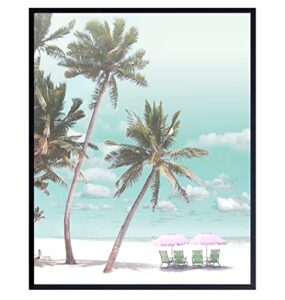 tropical palm trees, ocean wall art – nautical decoration for bedroom, living room, beach themed bathroom decor – gift for sea lovers, women – 8×10 unframed shabby chic boho bohemian photo