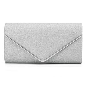 yuanlar sparkling envelope clutches evening bags glitter wedding party purse tote bag wallet (silver)