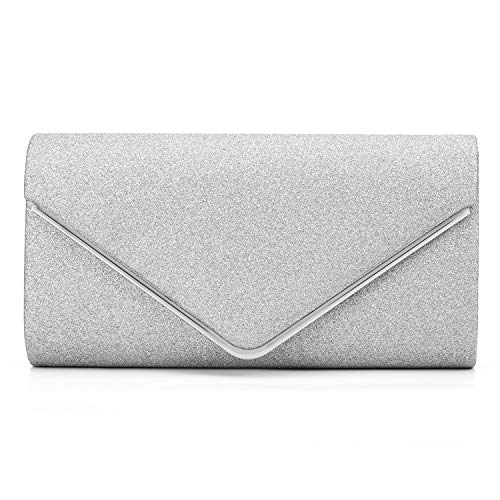 Yuanlar Sparkling Envelope Clutches Evening Bags Glitter Wedding Party Purse Tote Bag Wallet (Silver)