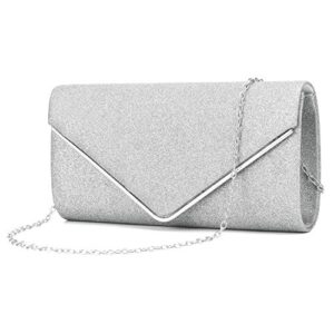 Yuanlar Sparkling Envelope Clutches Evening Bags Glitter Wedding Party Purse Tote Bag Wallet (Silver)