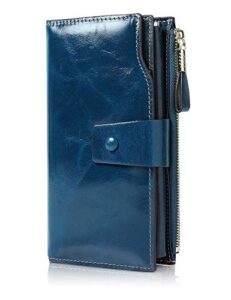 demon&hunter women’s rfid blocking large capacity luxury wax genuine leather purse wallet sapphire blue dza2083u