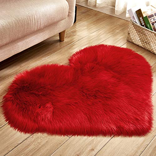 Firlar Faux Fur Non Slipping Bedroom Heart Shape Carpet, Heart Shaped Anti-skidding Plush Rug/Foot Pad/Chair Pad for Living Room Sofa Floor Bedroom Home Decor Rugs,(11.8x15.7in, Red)