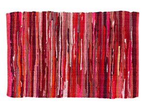 100% cotton rag rug 24×36 – multicolor chindi rug – hand woven & reversible for living room kitchen entryway rug – red