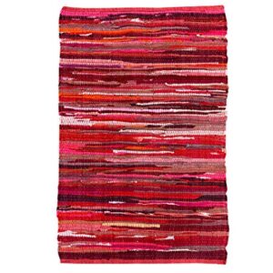 100% Cotton Rag Rug 24x36 - Multicolor Chindi Rug - Hand Woven & Reversible for Living Room Kitchen Entryway Rug - Red