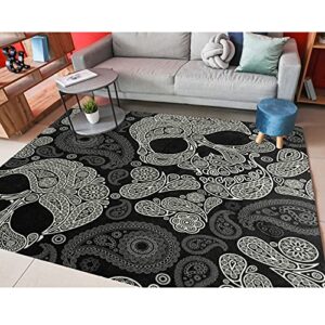alaza day of the dead skull paisely floral non slip area rug 5′ x 7′ for living dinning room bedroom kitchen hallway office modern home decorative