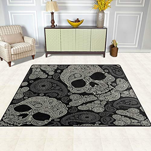 ALAZA Day of The Dead Skull Paisely Floral Non Slip Area Rug 5' x 7' for Living Dinning Room Bedroom Kitchen Hallway Office Modern Home Decorative