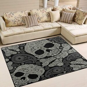 ALAZA Day of The Dead Skull Paisely Floral Non Slip Area Rug 5' x 7' for Living Dinning Room Bedroom Kitchen Hallway Office Modern Home Decorative