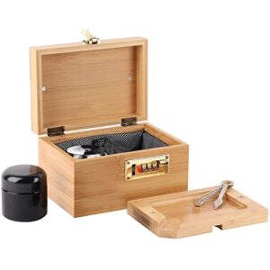 Bamboo Box with Combination Lock Decorative box for Home Locking Storage Bamboo Box Set with Glass Jar Tray Great Gift (M)