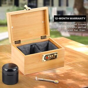 Bamboo Box with Combination Lock Decorative box for Home Locking Storage Bamboo Box Set with Glass Jar Tray Great Gift (M)