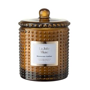 la jolie muse moroccan amber candles for home scented, candles gifts for women & men, luxury glass jar candles, natural soy candles, 75 hours long burning, 10 oz