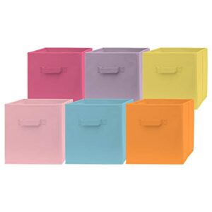 pomatree 13x13x13 inch storage cubes – 6 pack – fun colored large storage bins | dual handles | foldable cube baskets for home, kids room, closet and toys organization | fabric cube bin (colorful)