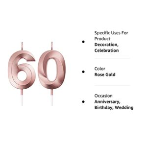 BBTO 60th Birthday Candles Cake Numeral Candles Happy Birthday Cake Topper Decoration for Birthday Party Wedding Anniversary Celebration Supplies (Rose Gold)