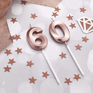 BBTO 60th Birthday Candles Cake Numeral Candles Happy Birthday Cake Topper Decoration for Birthday Party Wedding Anniversary Celebration Supplies (Rose Gold)