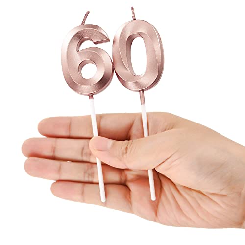 BBTO 60th Birthday Candles Cake Numeral Candles Happy Birthday Cake Topper Decoration for Birthday Party Wedding Anniversary Celebration Supplies (Rose Gold)