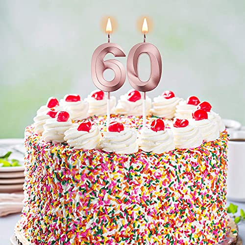 BBTO 60th Birthday Candles Cake Numeral Candles Happy Birthday Cake Topper Decoration for Birthday Party Wedding Anniversary Celebration Supplies (Rose Gold)