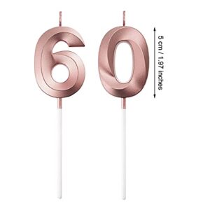 BBTO 60th Birthday Candles Cake Numeral Candles Happy Birthday Cake Topper Decoration for Birthday Party Wedding Anniversary Celebration Supplies (Rose Gold)