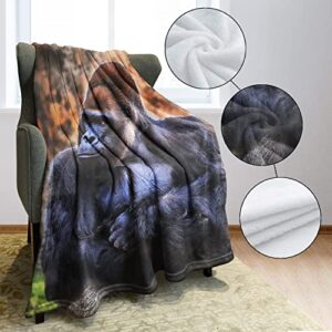 HommomH Gorilla Blanket,African Animals Wild,Soft Fluffy Fleece Throw 60"x80",Black