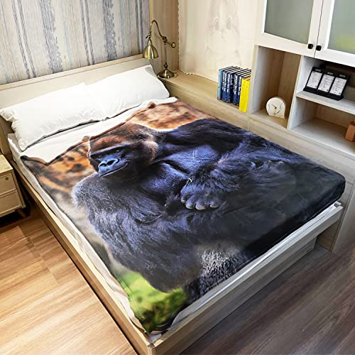 HommomH Gorilla Blanket,African Animals Wild,Soft Fluffy Fleece Throw 60"x80",Black