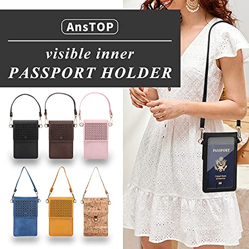 AnsTOP Lightweight Leather Phone Purse Small Crossbody Bag Card wallet Passport Holder with Strap for Women (Black)