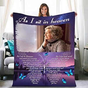 Personalized Memorial Blanket Butterfly Sunset As I Sit in Heaven Blanket Memory Gifts for Loss of Loved One Mom in Heaven Dad in Heaven Husband in Heaven Wife in Heaven Fathers Day Blanket