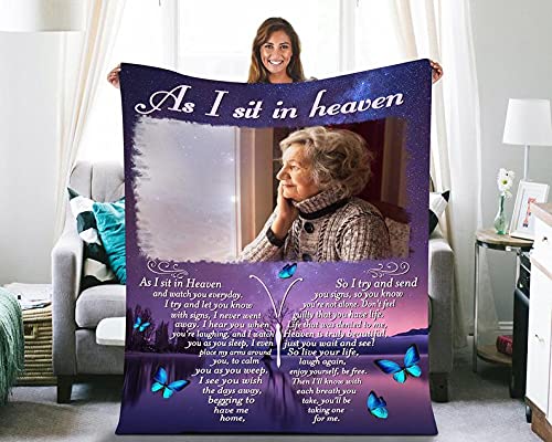 Personalized Memorial Blanket Butterfly Sunset As I Sit in Heaven Blanket Memory Gifts for Loss of Loved One Mom in Heaven Dad in Heaven Husband in Heaven Wife in Heaven Fathers Day Blanket