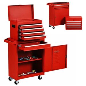 ergomaster 5-drawers rolling tool chest cabinet high capacity tool storage cabinet with wheels and locking system, removable toolbox organizer with sliding drawers (standard 5 drawers，red)