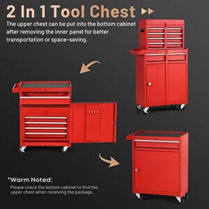 ERGOMASTER 5-Drawers Rolling Tool Chest Cabinet High Capacity Tool Storage Cabinet with Wheels and Locking System, Removable Toolbox Organizer with Sliding Drawers (Standard 5 Drawers，Red)