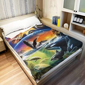 HommomH Whale Blanket,Orca Universe,Soft Fluffy Fleece Throw 60"x80",Colorful