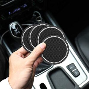 TOOVREN Car Coasters for Cup Holders 4PCS Bling Car Accessories Coasters for Drinks Absorbent Coffee Table Cup Mat Drinking Coaster Silicone Drink Coasters with Holder Home Decor 2.75 Inch Black