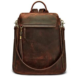 s-zone women vintage genuine leather backpack purse anti-theft fashion travel schoolbag