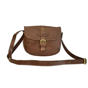 zinda genuine leathers saddlebag flap over women’s handbag crossbody shoulder sling multiple pockets (brown)